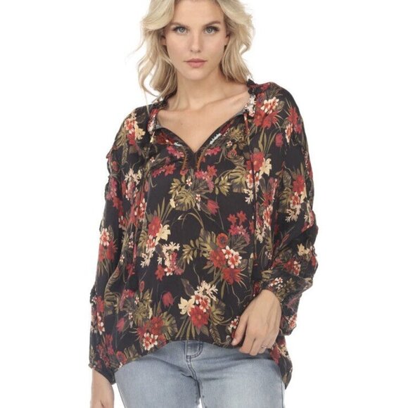 Johnny Was Tops - Johnny Was Workshop Ruffle Detail Floral Long Sleeve Blouse Chic size L